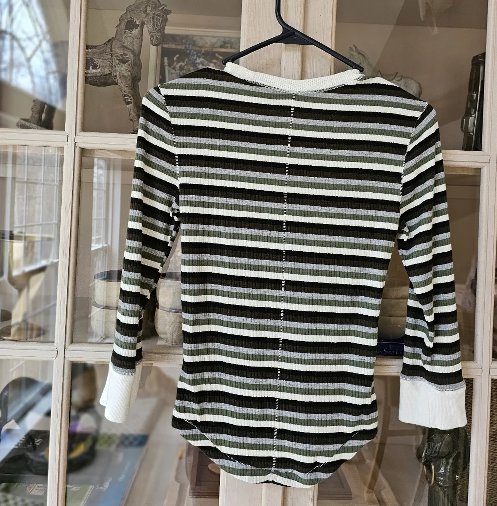 NWT Free People Good on You Army Green Stripe Round Hem Ribbed Tee Top